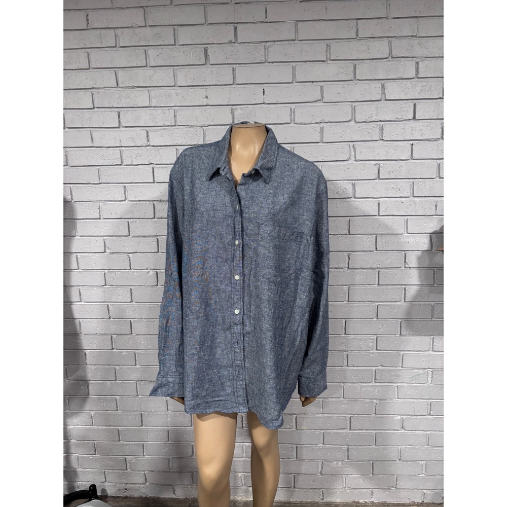Gap The Easy Shirt Blue Chambray Linen Blend Long Sleeve Button Down Blouse XXL